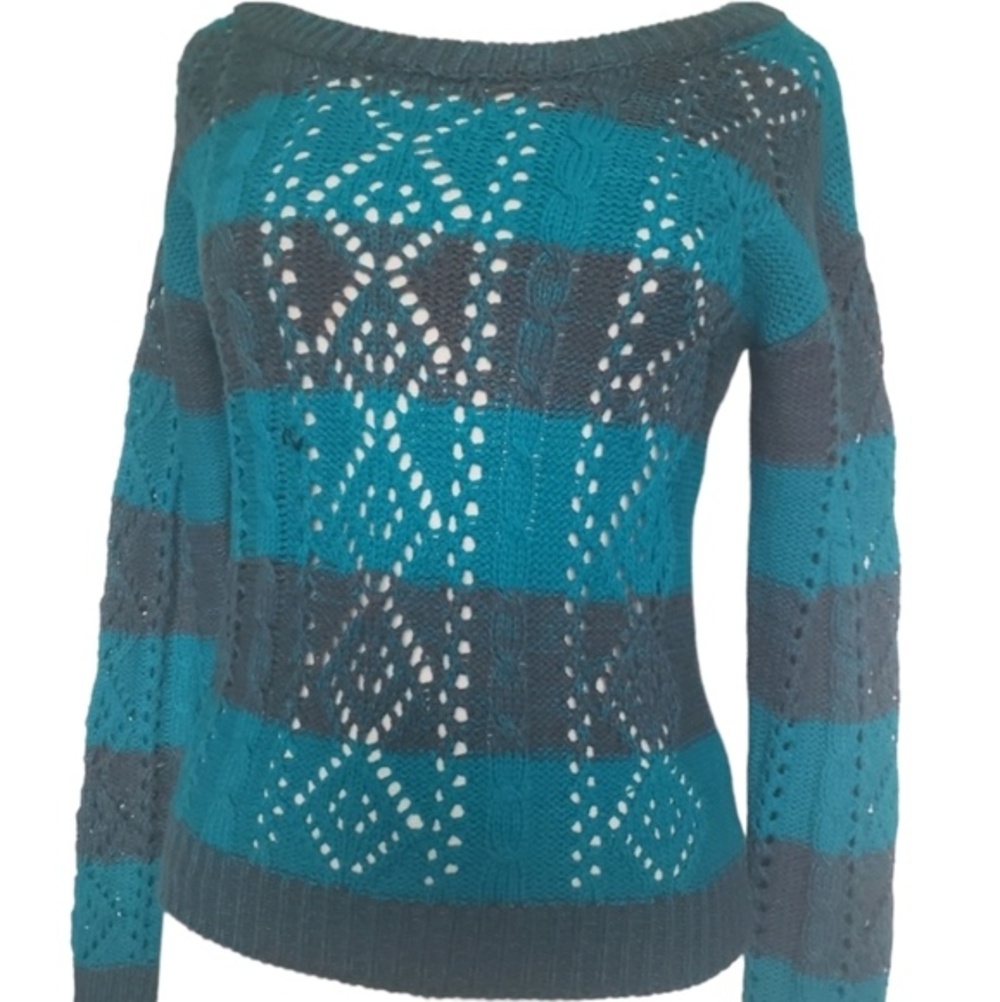 FANG Teal & Gray Striped Knit Sweater - M